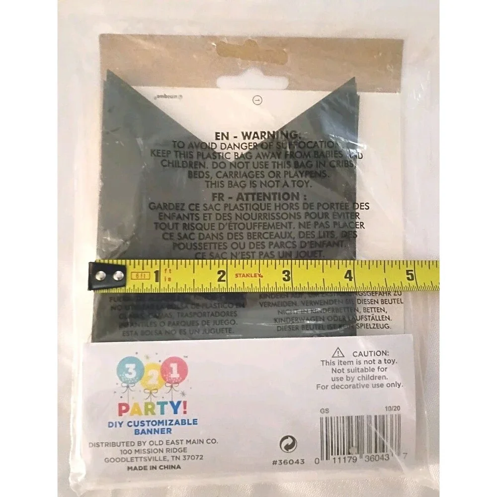 321 Party DIY Customize Banner 9 ft String 13 Black Pennants 102 Stickers NEW